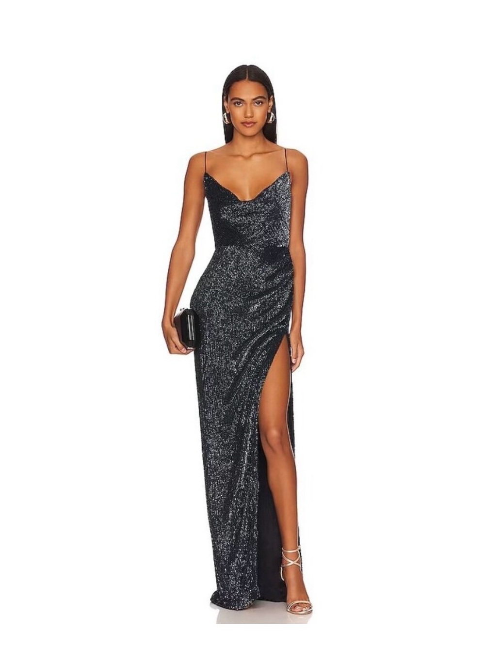 Retrofete Black Sparkle Cowl Maxi Dress